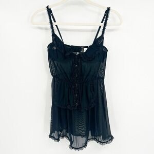 Rampage Womens Y2K Whimsigoth Witchy Sheer Lace‎ Mesh Babydoll Top Lingerie 34B